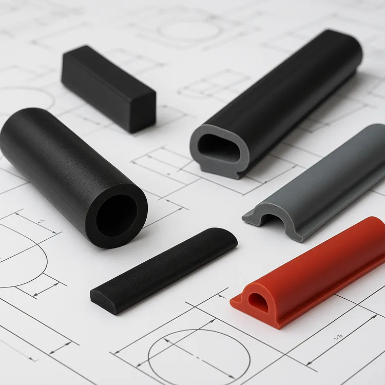 Joints en caoutchouc extrudé sur plan bleu