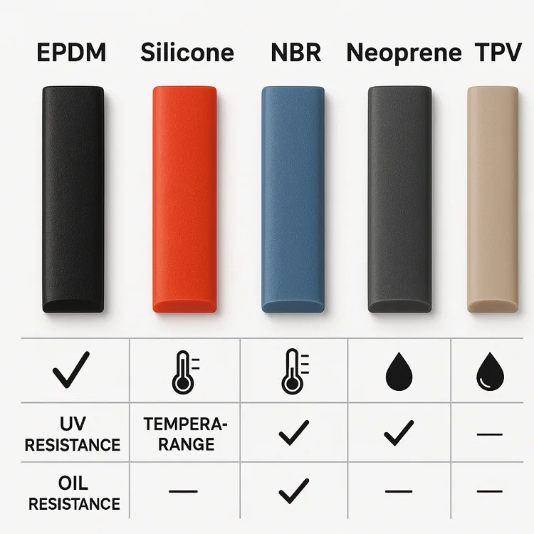 Tableau de comparaison des matériaux en caoutchouc
